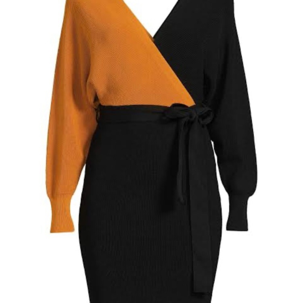 BCBG Black and Orange Long Sleeve Dress